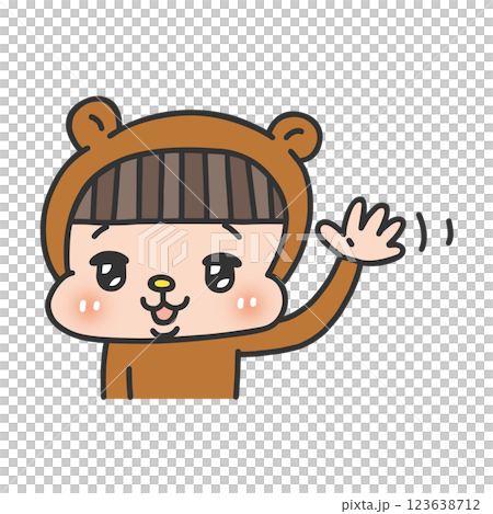 手を振るクマの着ぐるみを着た人物 123638712