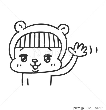 手を振るクマの着ぐるみを着た人物 線画 手を振るクマの着ぐるみを着た人物 線画 123638713