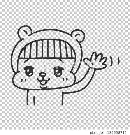 A person wearing a bear costume waving his hand - line drawing A person wearing a bear costume waving his hand - line drawing 123638713