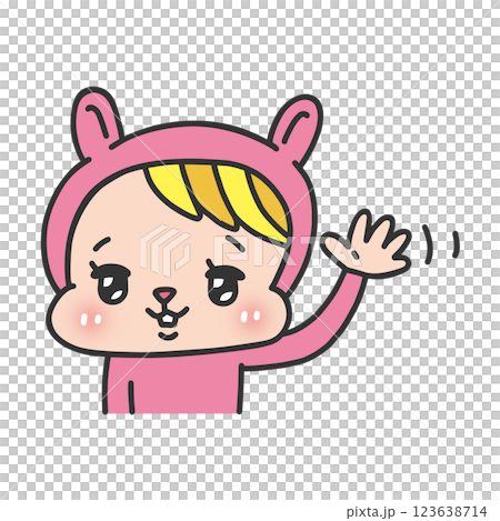 手を振るウサギの着ぐるみを着た人物 123638714