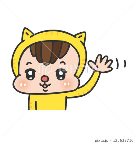 手を振るネコの着ぐるみを着た人物 手を振るネコの着ぐるみを着た人物 123638716