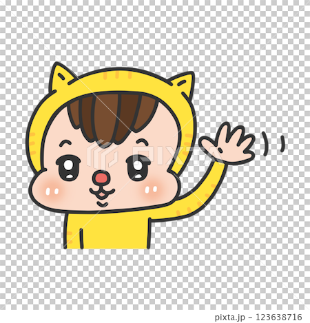 手を振るネコの着ぐるみを着た人物 手を振るネコの着ぐるみを着た人物 123638716