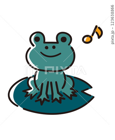 蓮の葉の上に座るカエル／梅雨／ベクター手書き線画イラスト 123638866