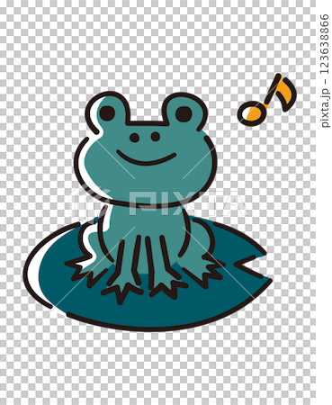 蓮の葉の上に座るカエル／梅雨／ベクター手書き線画イラスト 123638866
