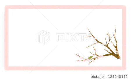 リアルな梅の花と鶯のフレーム手書きイラスト 123640133