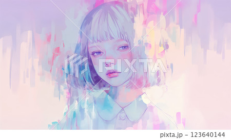 クールで可愛い女性の水彩イラスト 123640144