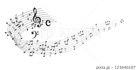 Flowing Musical Notes and Symbols on Staff Flowing Musical Notes and Symbols on Staff 123640287
