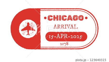 Chicago Arrival Stamp with Airplane Icon 123640315