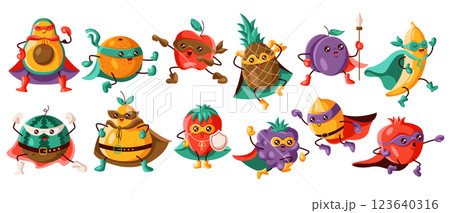 Set of superhero fruits in flat cartoon style 123640316