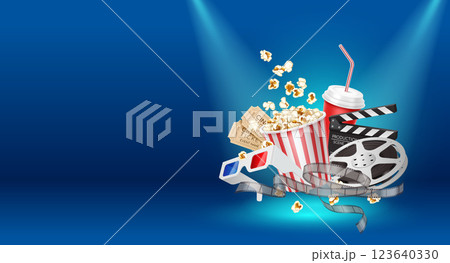 3D cinema objects in floating composition 123640330