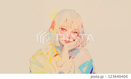 頬杖をつくクールで可愛い女性 123640408