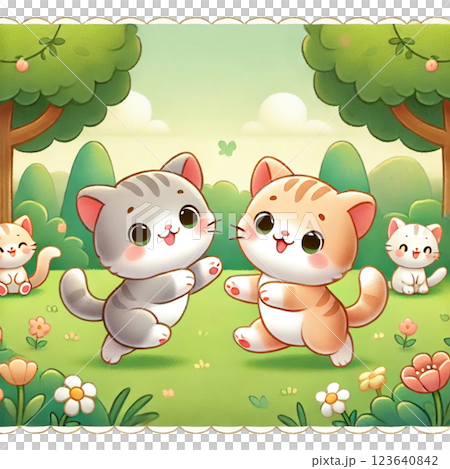 Illustration of cute kittens playing in nature Illustration of cute kittens playing in nature 123640842