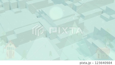 Image of christmas tree icons over concentric shapes against white background 123640984