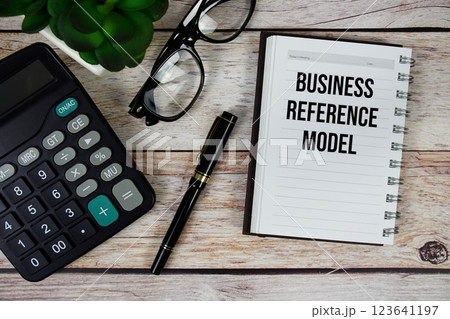 Business Reference Model (BRM) text on notepad, Business and Financial concept background 123641197