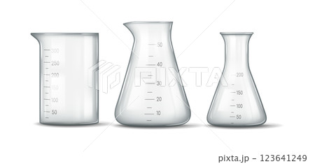 Set of three laboratory glassware containers Set of three laboratory glassware containers 123641249