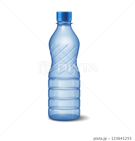Blue Plastic Bottle with Grid Pattern on White Background 123641255