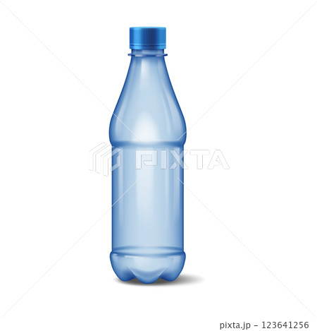 Transparent blue plastic bottle with blue cap Transparent blue plastic bottle with blue cap 123641256