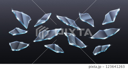 Broken glass pieces scattered on dark background Broken glass pieces scattered on dark background 123641263