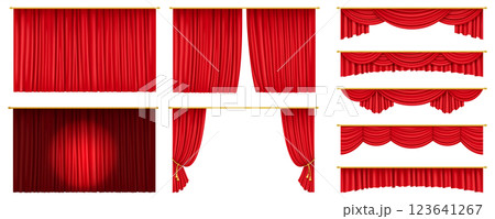 Classic red velvet theater curtain closed 123641267