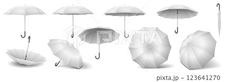 Blank parasols showing various views realistic icons set 123641270