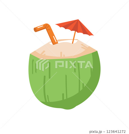 Coconut cocktails with straw and umbrella 123641272