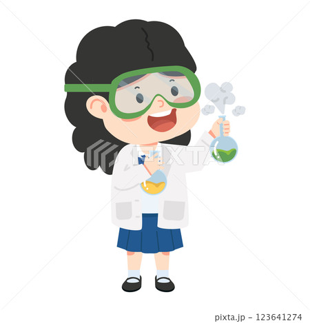 Adorable young scientist girl cartoon 123641274
