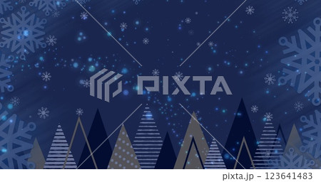 Image of snow falling over christmas trees in winter scenery Image of snow falling over christmas trees in winter scenery 123641483