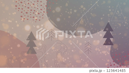 Image of snow falling over christmas trees in winter scenery 123641485