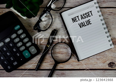 Net Asset Value (NAV) text on notepad, Business and Financial concept background 123641988