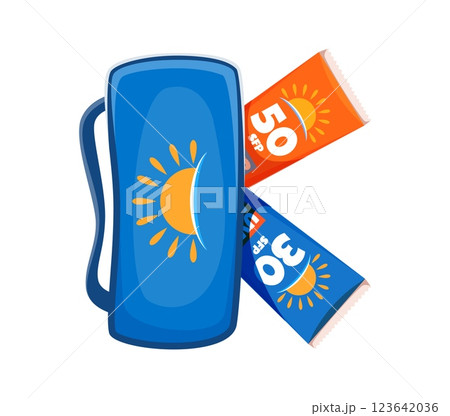 Summer font, travel type, letter K as SPF cream and beach bag, vector English alphabet typeface. Summer vacations font cartoon letter K with beach bag and sunscreen SPF creams for ocean holidays 123642036