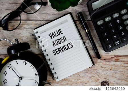 Value Added Services (VAS) text on notepad, Business and Financial concept background 123642060