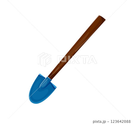 Cartoon slash alphabet symbol as garden shovel with a brown handle and blue blade. Cowboy font, wild west typeface, western type, sheriff alphabet, abc punctuation glyph or sign for kids education 123642088