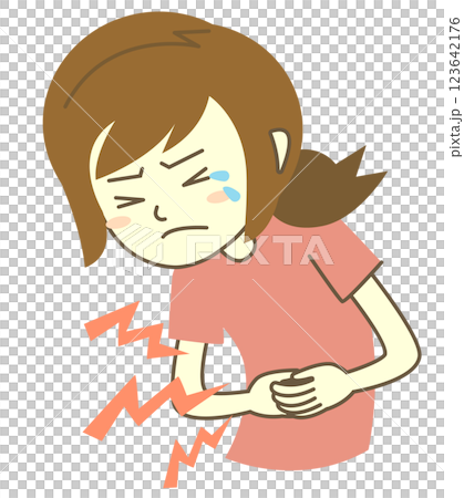 A woman suffering from abdominal pain 123642176