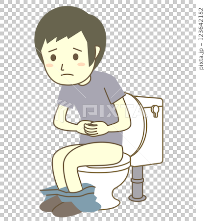 Constipated man sitting on the toilet seat 123642182