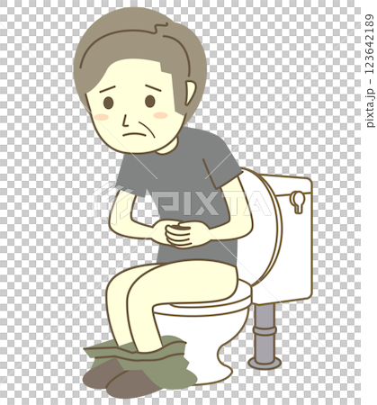 患有便秘的老人坐在馬桶上 123642189