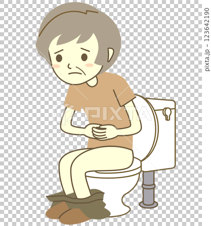 便座に座る便秘の高齢女性 123642190