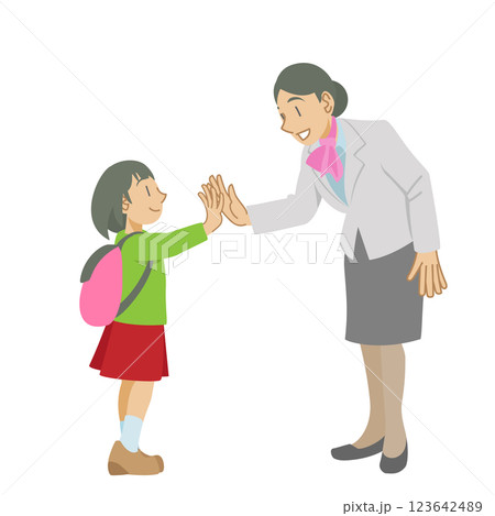 キャビンアテンダントとハイタッチする少女 キャビンアテンダントとハイタッチする少女 123642489