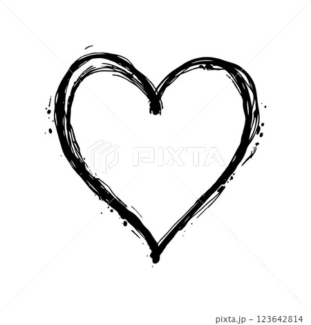 Black brushstroke heart sketch, hand-drawn style on simple white background, representing love, creativity, and minimalism. Valentine's day illustration. 123642814