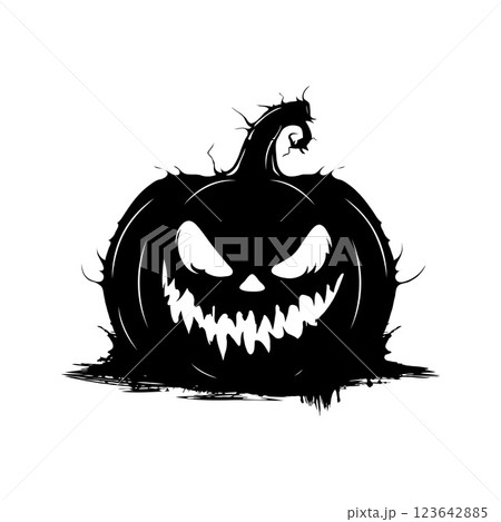 Silhouette Halloween pumpkin with a scary face on it. Vector isolated on white background. 123642885