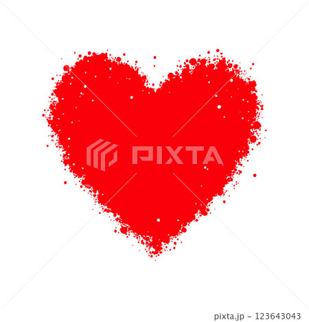 Red heart created using splatter effect, abstract artistic style, on a plain white background. Valentine's day illustration. Red heart created using splatter effect, abstract artistic style, on a plain white background. Valentine's day illustration. 123643043