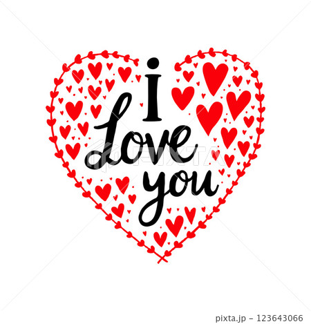 Heart-shaped design with I Love You text surrounded by red hearts, minimalistic style, on white background, love and romance concept. Valentine's day illustration. Heart-shaped design with I Love You text surrounded by red hearts, minimalistic style, on white background, love and romance concept. Valentine's day illustration. 123643066
