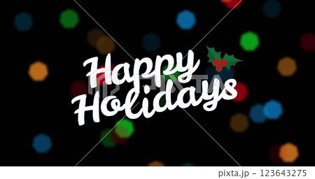 Image of season's greetings text with flickering fairy lights on black background Image of season's greetings text with flickering fairy lights on black background 123643275