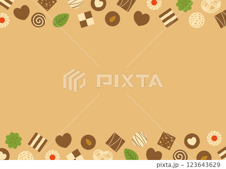 ハートやリフーなどのクッキーのパターンのイラスト_茶色 123643629