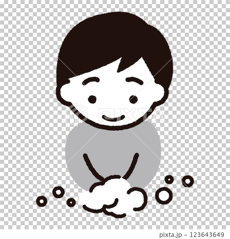 手を洗う男の子：グレー 123643649