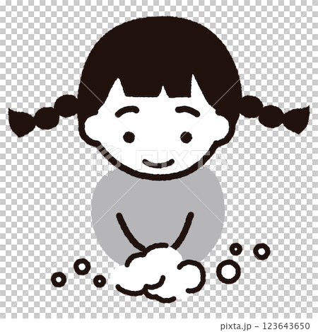 手を洗う女の子：グレー 123643650
