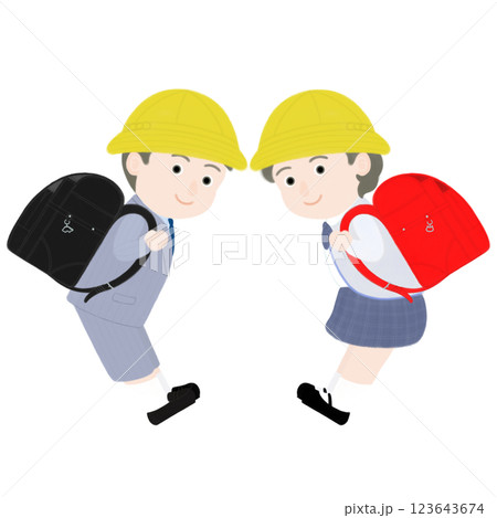 ランドセルを背負った小学生の男の子と女の子 123643674