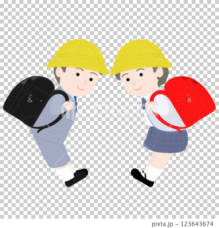 ランドセルを背負った小学生の男の子と女の子 123643674