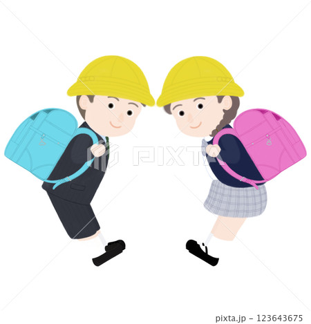 ランドセルを背負った小学生の男の子と女の子 123643675