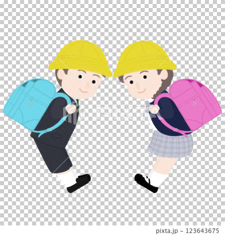 ランドセルを背負った小学生の男の子と女の子 123643675