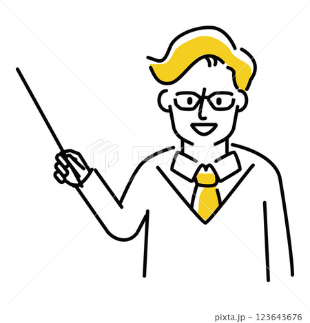 定番　伝わる 人物イラスト　眼鏡の男性講師　差し棒開設 123643676